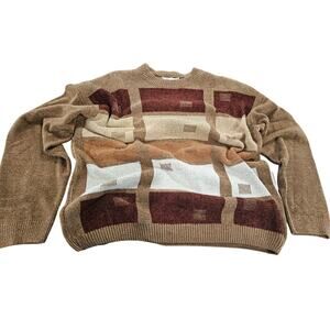Vintage Bergati Chenille Color Block Sweater XL 90s Textured Knit